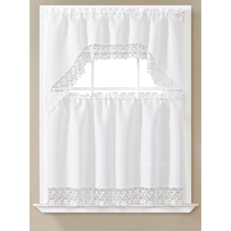 Macrame Subtle Embroidered Kitchen Curtains - Lugano - White
