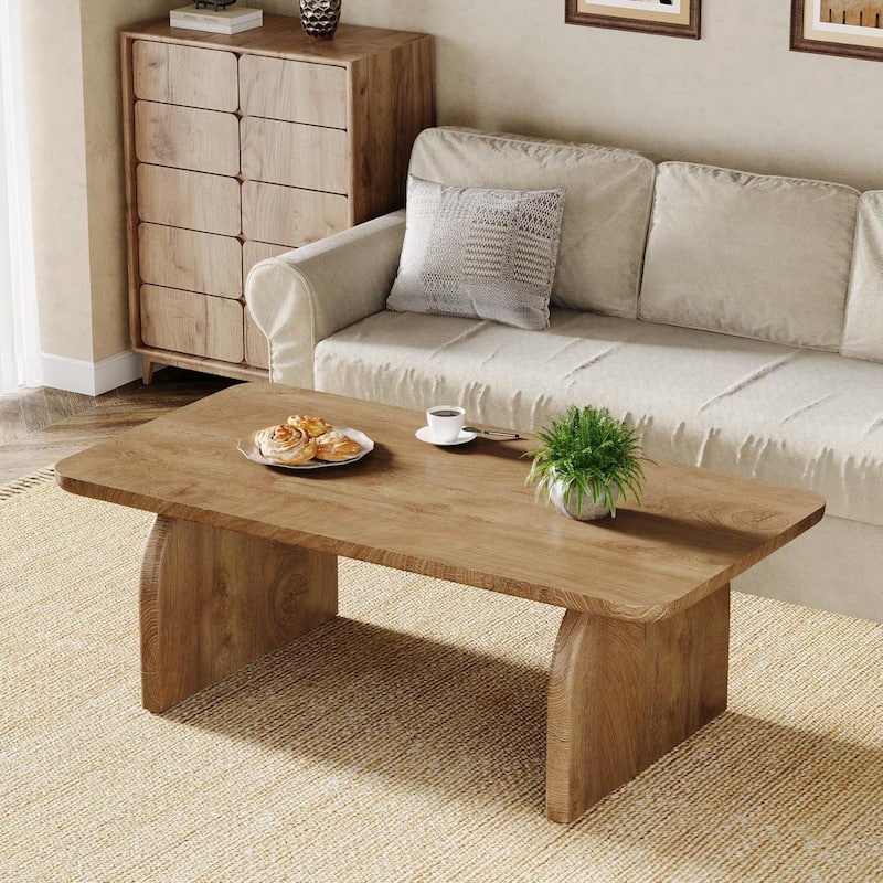 Farmhouse Rustic Round Edge Rectangle Coffee Table