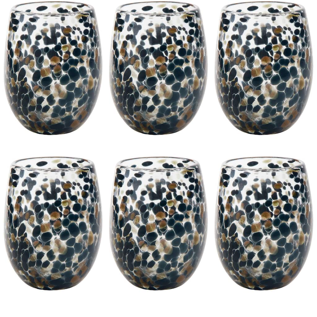 16 oz. Confetti Glass Stemless Drinkware Blue Denim Dishwasher Safe Beverage Glassware Set 6