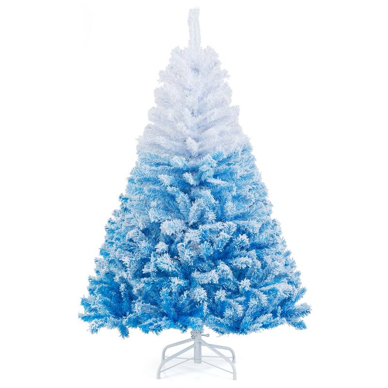 Gymax Artificial Christmas Tree Hinged Snow Flocked Xmas Tree w/ Lush - 5 Foot