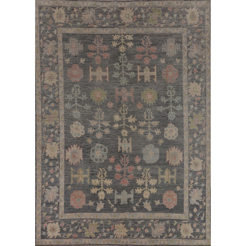 Vegetable Dye Oushak Oriental Area Rug Handmade Grey Wool Carpet - 8'4"x 9'11"