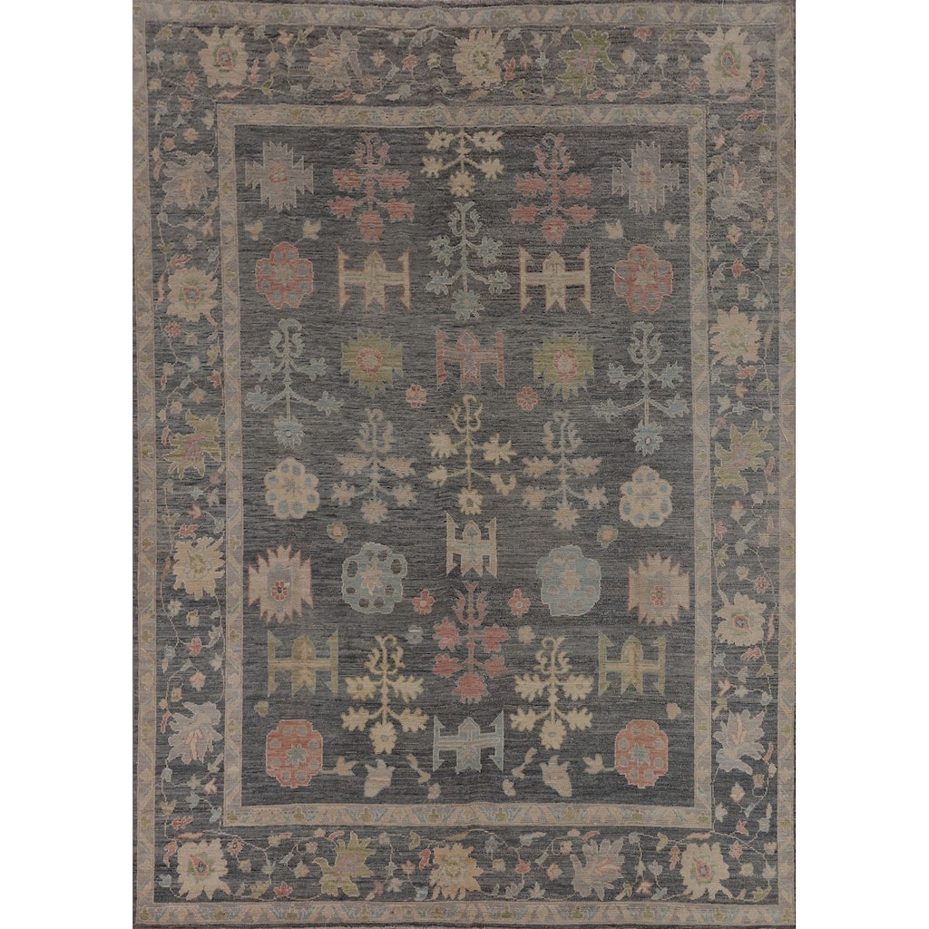 Vegetable Dye Oushak Oriental Area Rug Handmade Grey Wool Carpet - 8'4"x 9'11"