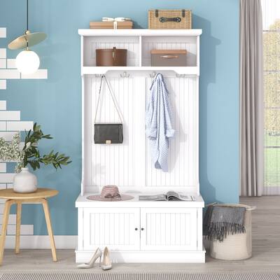 4-in-1 Design Coat Racks,Hall Tree with Storage Shoe Bench with 4 Hooks for Entryway and Hallway