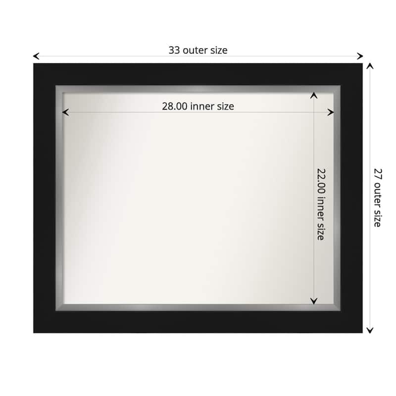 Non-Beveled Bathroom Wall Mirror - Eva Black Silver Frame - 33 x 27 in - Eva Black Silver