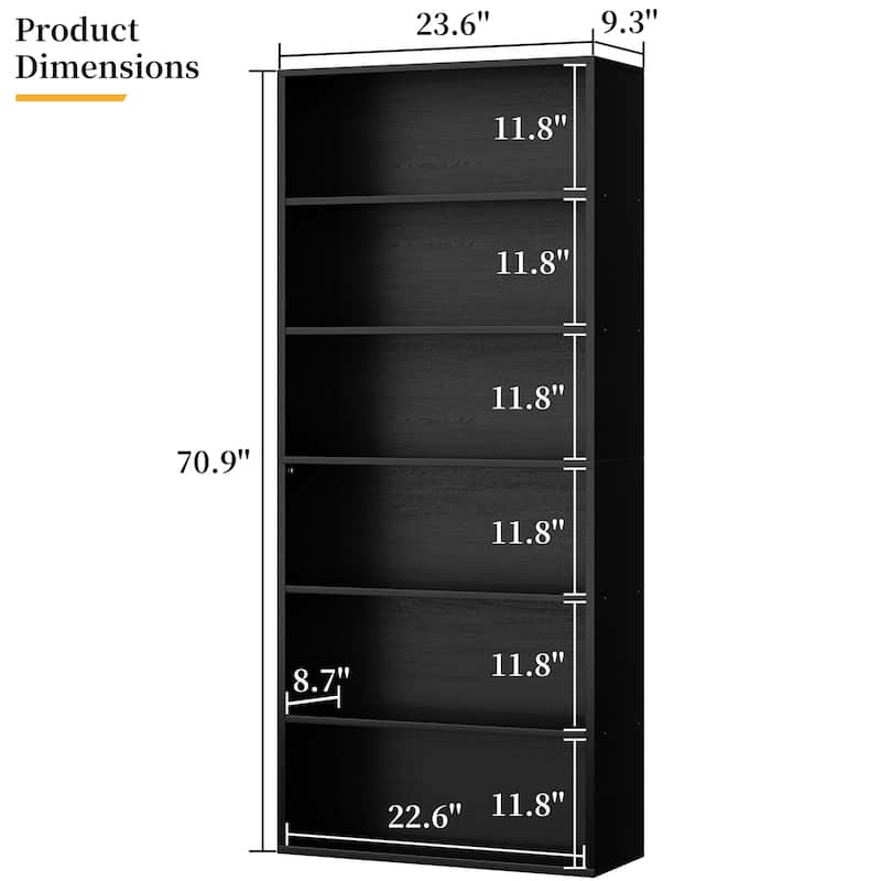 6-Tier Wooden Bookshelf - Rustic Storage Shelf for Living Room, Office & Bedroom , Easy Assembly