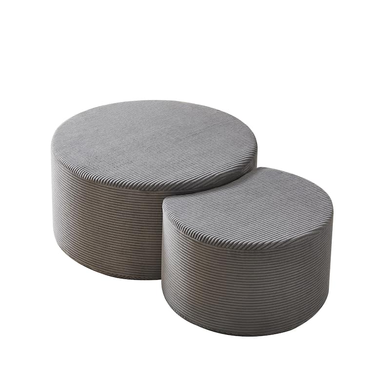 Round Nesting Coffee Table Set of 2 - Modern Upholstered Ottoman, Living Room Side Tables, No Assembly Required