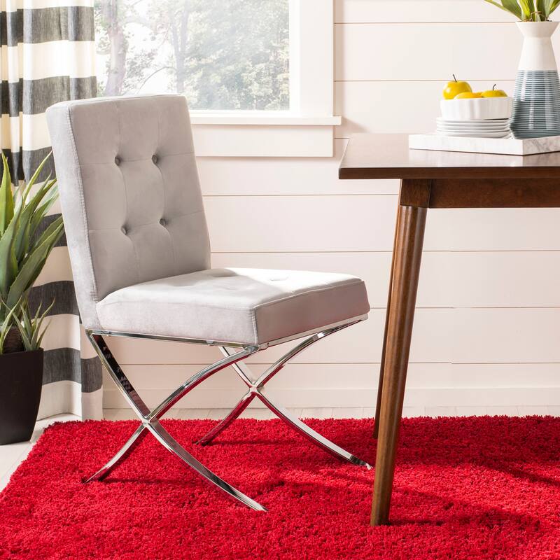 SAFAVIEH Merrilee Glam Black Chrome Tufted Side Chair - 19Wx23Dx35H - Grey/Chrome