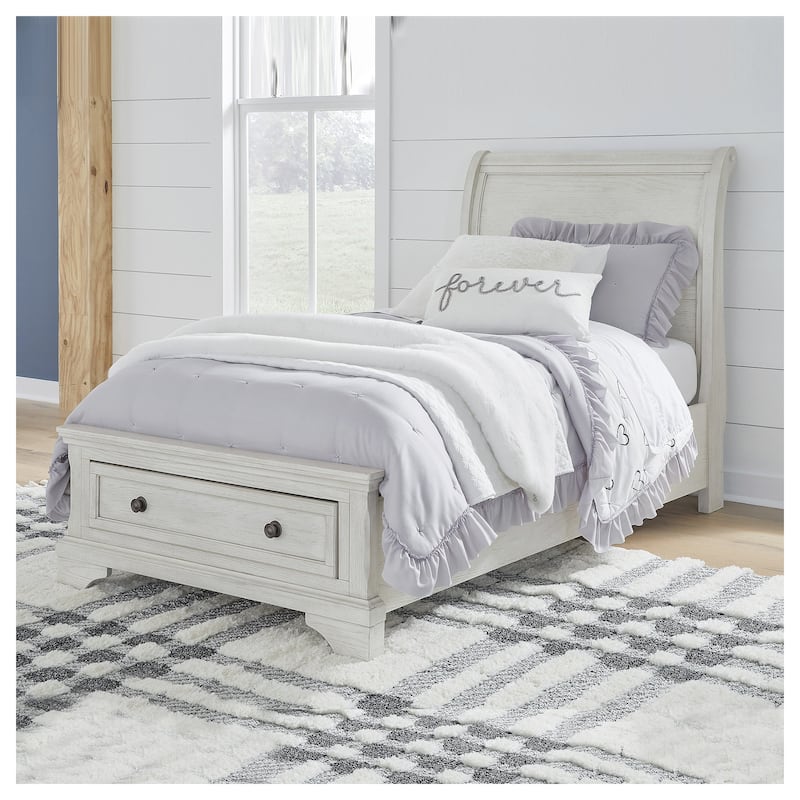 Signature Design by Ashley Robbinsdale Antique White Twin Sleigh Storage Bed - Antique White - Twin