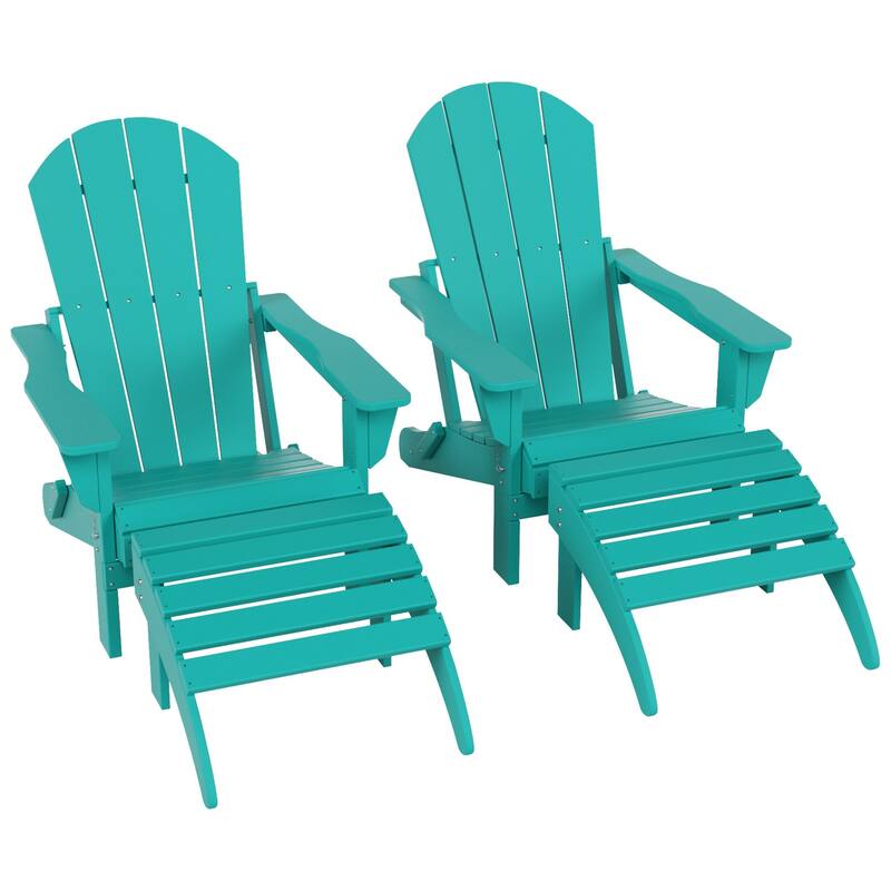 Polytrends Laguna Hdpe All Weather Outdoor Patio Foldable Adirondack Chairs With Ottomans (5-Piece Set)