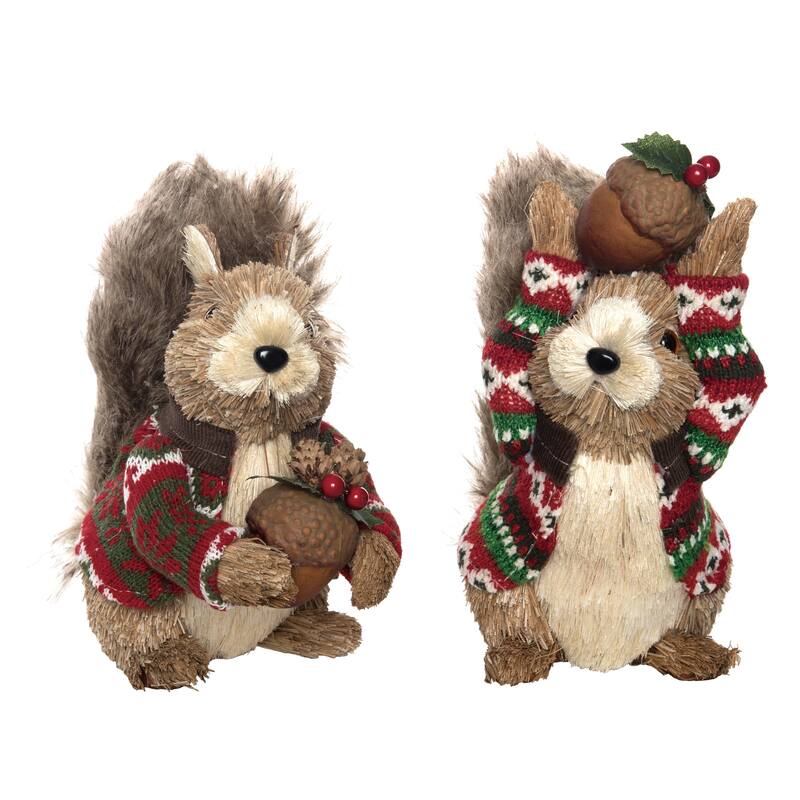 Transpac Small Foam Sisal Festive Squirrel Set of 2 Christmas Home Decorations