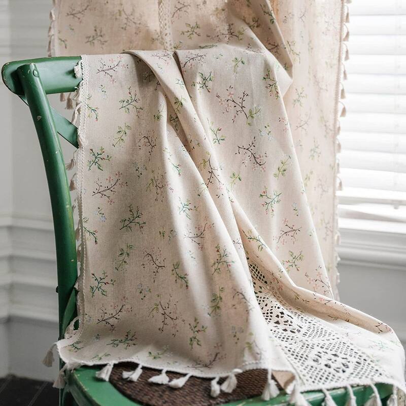 Boho Curtains, 63 inch Length 2 Panels Set Cotton Linen Semi Blackout Farmhouse Window Curtains with Tassel & Rod Pocket