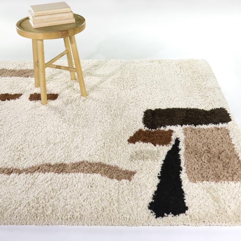 Botello Abstract Shag Area Rug - 5'3" x 7' - Cream - Rectangle