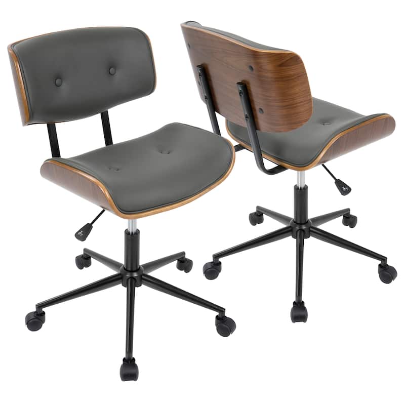 Adjustable Office Chair with Cushioned Seat and Backrest, 360 Degree Swivel and Stylish Wood Back - Grey-1