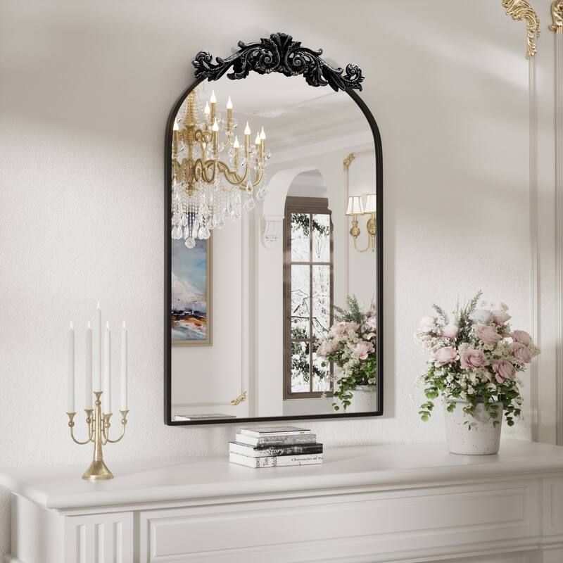 Baroque Ornate Metal Arch Mirror - 19W * 30H Inches