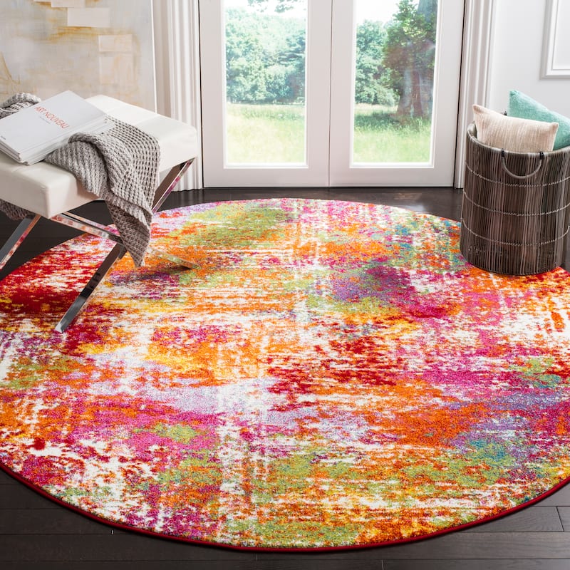 SAFAVIEH Watercolor Tillie Modern Abstract Rug - 6'7" Round - Orange/Green