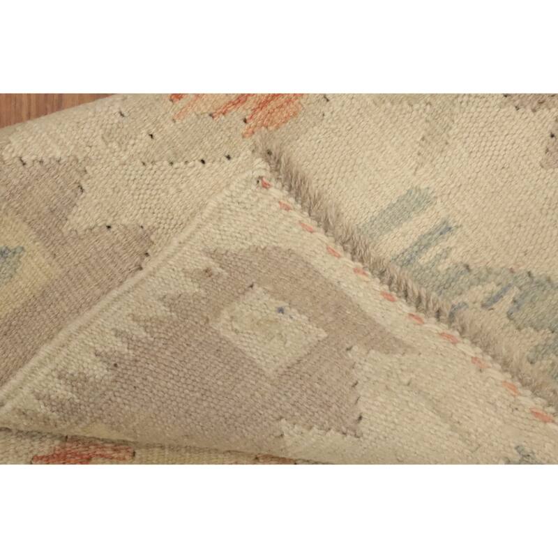 Hand Woven Oriental 100% Wool Carpet Southwestern Tribal Beige & Ivories Kilim Area Rug - 4' 3'' X 1' 7''
