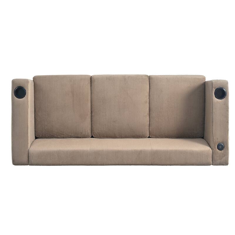 Roomfitters Ribbed Corduroy 3-Seater Track-Arm Sofa, Contemporary Living Room Couch