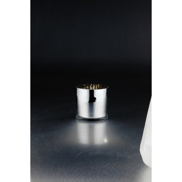 4.5" Silver Shiny Hand Blown Glass Tea Light Candle Holder - N/A