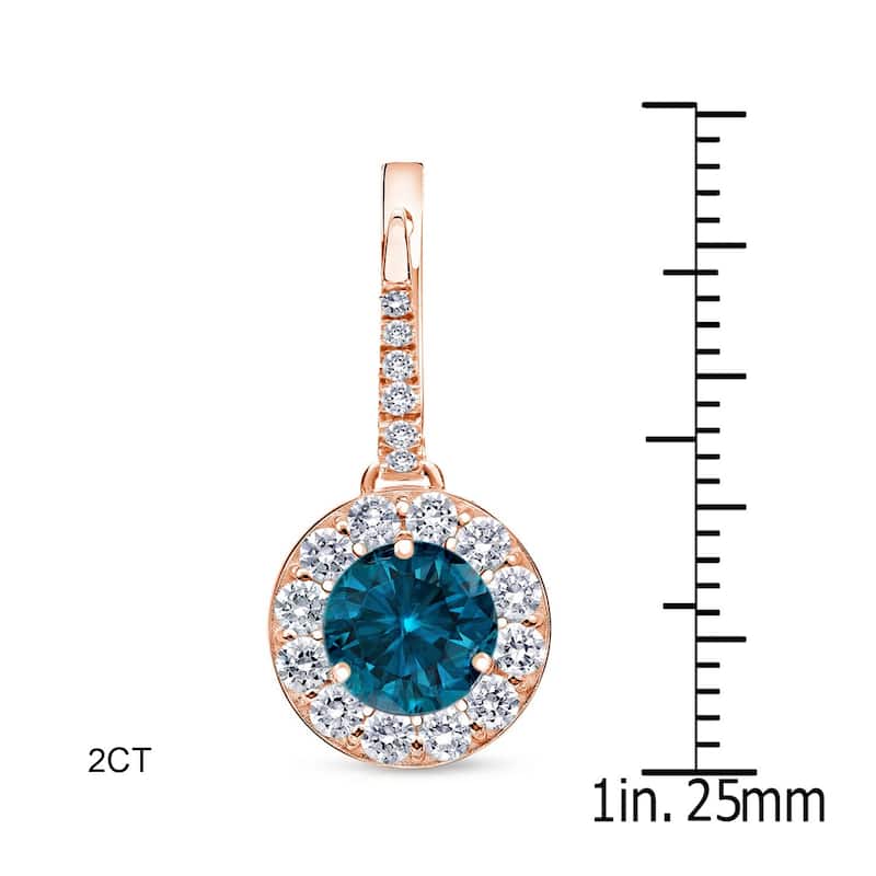 Auriya 1/2 to 2ctw Blue Diamond Halo Dangle Earrings 14k Rose Gold (SI1-SI2) - 2ctw