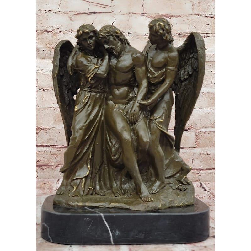 Pietà With Angels Bronze Sculpture - Religious Christian Crucifixion Art