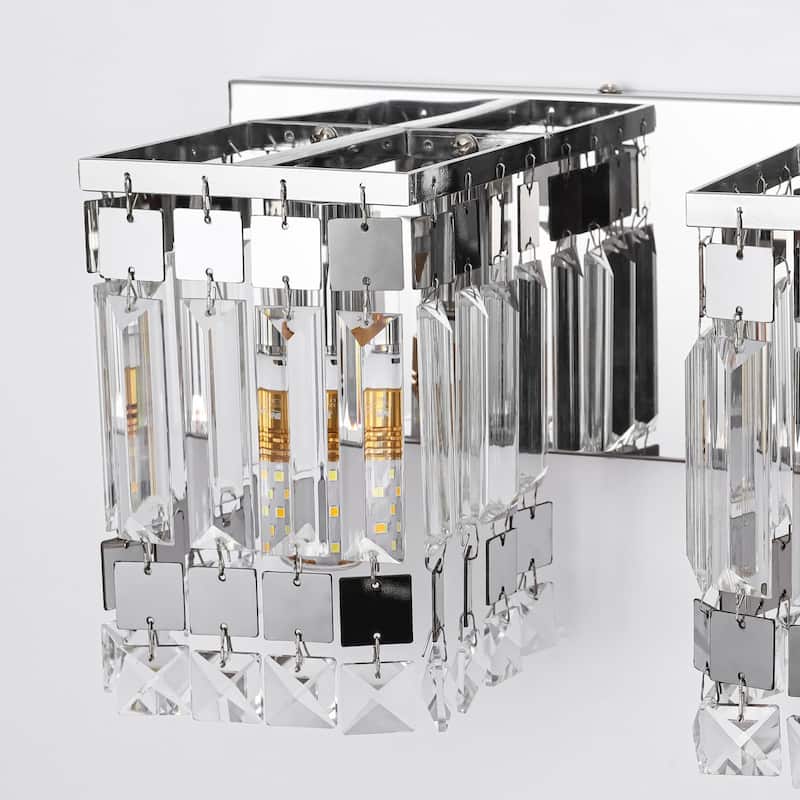 3-Light Modern Glam Chrome Finish Rectangle Crystal Bathroom Vanity Lights - 19.7 in. W x 5.1 in. D x 7.1 in. H