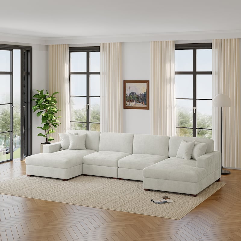 Modern Upholstered Chenille Modular Sectional Sofa with 2 Chaise