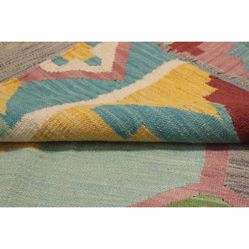 Hand Woven Oriental 100% Wool Carpet Southwestern Tribal Multi-Colored Kilim Area Rug - 9' 6'' X 7' 8''