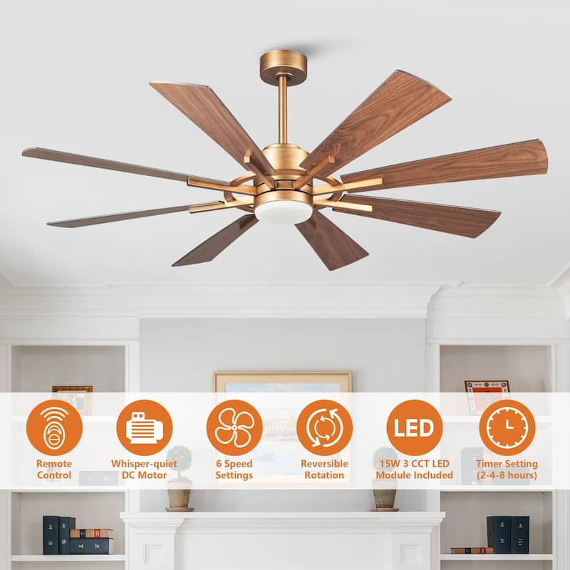 60" Antique Brass Farmhouse Windmill Ceiling Fan with Light and Remote