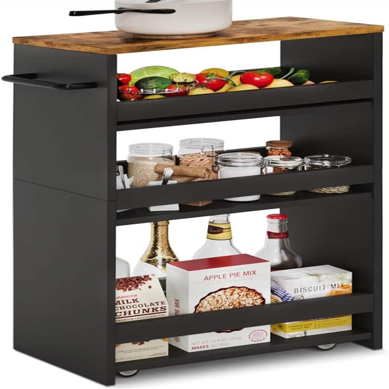 4 Tier Slim Storage Cart with Handle - 15.7"D x 7.9"W x 31.5"H -  Black+brown