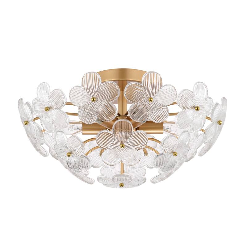 Rosa Modern 6-Light 17.7" Glam Clear Glass Flower Crystal Flush Mount