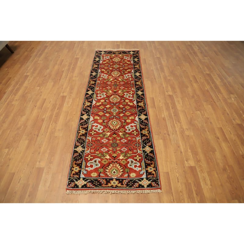 Hand Knotted Oriental 100% Wool Carpet Transitional All-Over Oranges & Rust Oushak Runner Rug - 7' 10'' X 2' 7''
