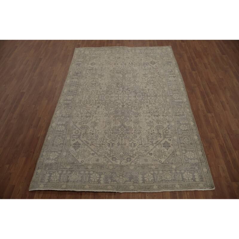 Hand Knotted Oriental 100% Wool Carpet Traditional Floral Beige & Ivories Tabriz Area Rug - 9' 8'' X 6' 5''