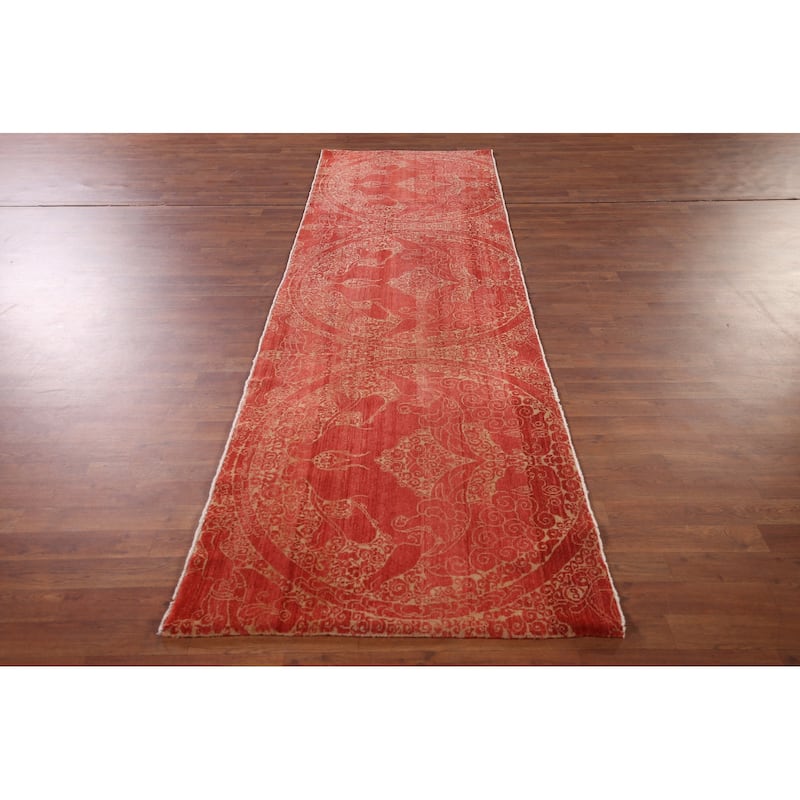 Contemporary Oriental Runner Rug Handmade Wool Carpet - 3'1"x 10'2"