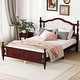 preview thumbnail 2 of 26, GDFStudio Queen Pine Wooden Bed with Upholstered Headboard and Panel Footboard Cherry