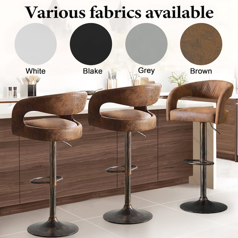 VECELO Set of 2 Rounded Mid-Back Swivel Bar Stools with Adjustable Height 360° Rotation 16" Base with Footrest