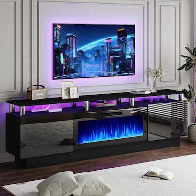 BOSSIN 80" TV Stand Entertainment Center with 36" Electric Fireplace, for TVs up to 90", High Gloss Cabinet with LED Light