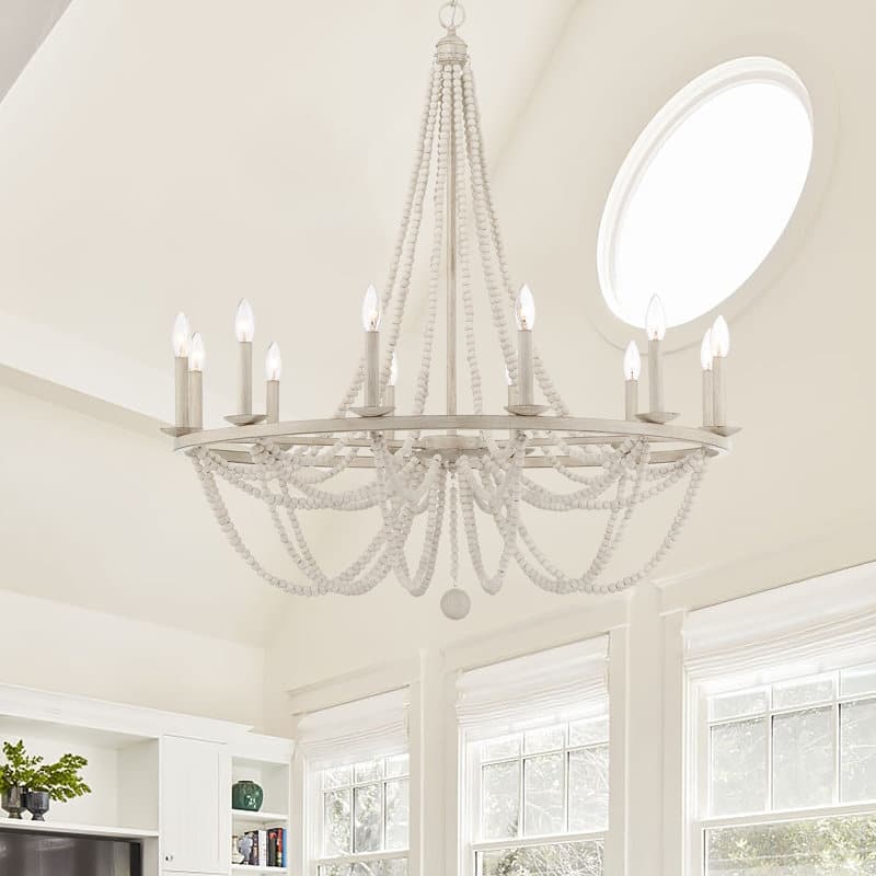 Fidenza 12-light Empire Farmhouse Solid Wood Beaded Chandelier with UL Certified - 37 inches