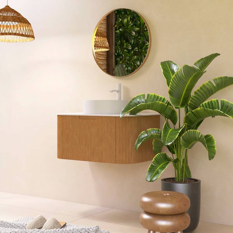Wall-Mounted Bathroom Vanity with White Round Ceramic Sink