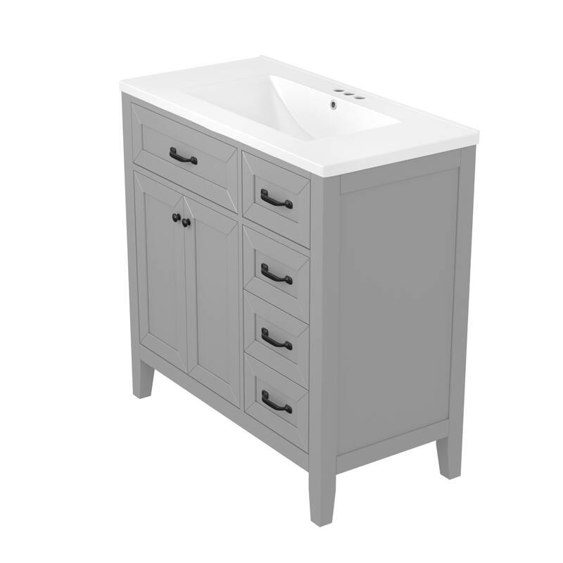 36" Bathroom Vanity with Sink Combo, Gray Bathroom Cabinet with Drawers, Solid Frame and MDF Board