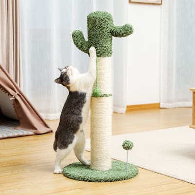Large Cactus Cat Scratching Post with Natural Sisal Ropes, White
