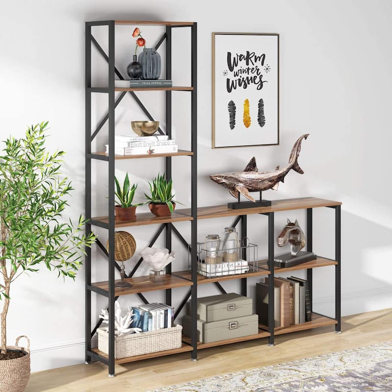 L Shape Bookshelf 9 Shelf Ladder Corner Etagere Bookcase Display Rack for Living Room Bedroom
