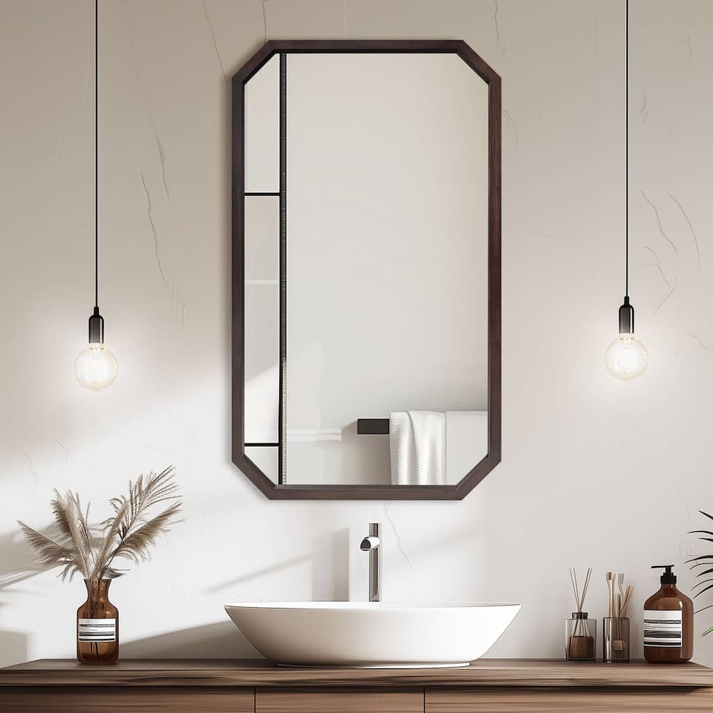 Octagon Panel Black Framed Wall Mirror