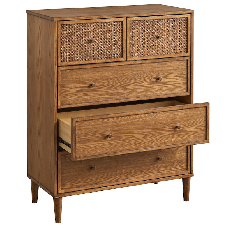 Lifestorey Maxwell 5-Drawer Chest with Natural Cane
