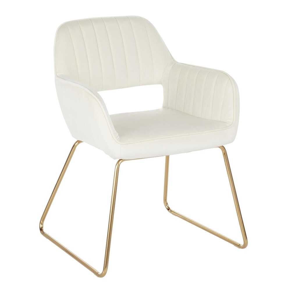 Overstock 30.50 inch Ivory White Velvet and Gold Dory Upholstered Dining Chair (White)