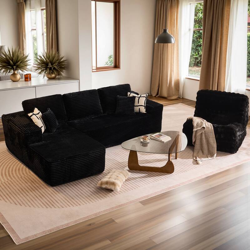 XIZZI Modern Plush Sectional Chaise Couch with Bean Bag Chair