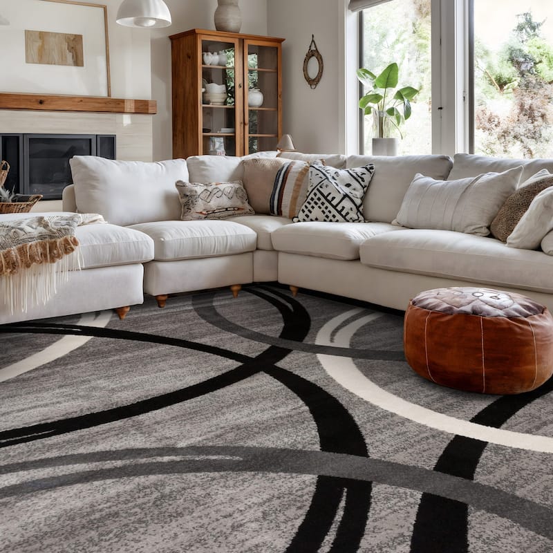 World Rug Gallery Contemporary Abstract Circles Design Area Rug - 6'6" x 9' - Gray