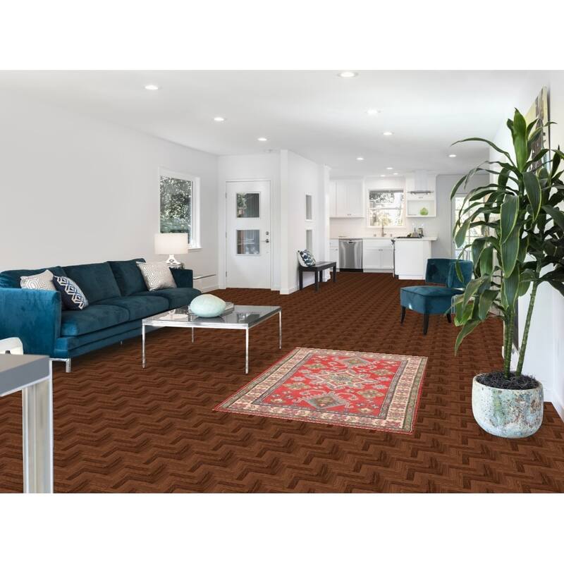 Geometric Orange Kazak Rug Hand-Knotted Wool Carpet - 3'4" x 5'0"