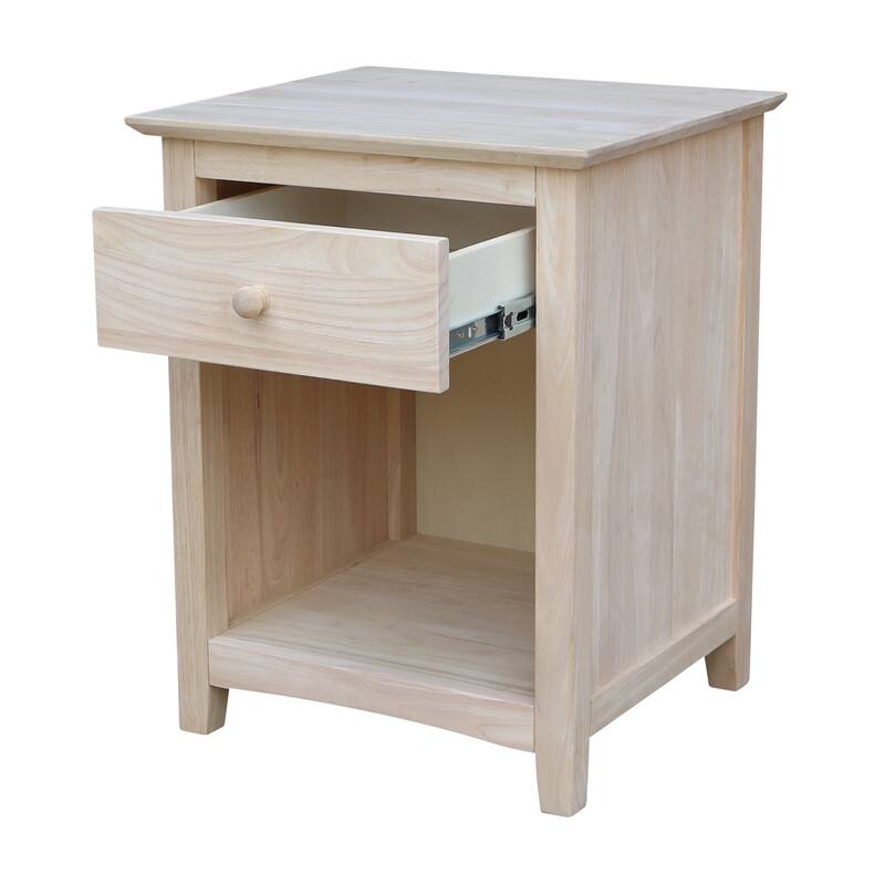 International Concepts Solid Wood 1-Drawer Nightstand, Unfinished Bedside Table with Open Shelf and 15.3" Deep Drawer