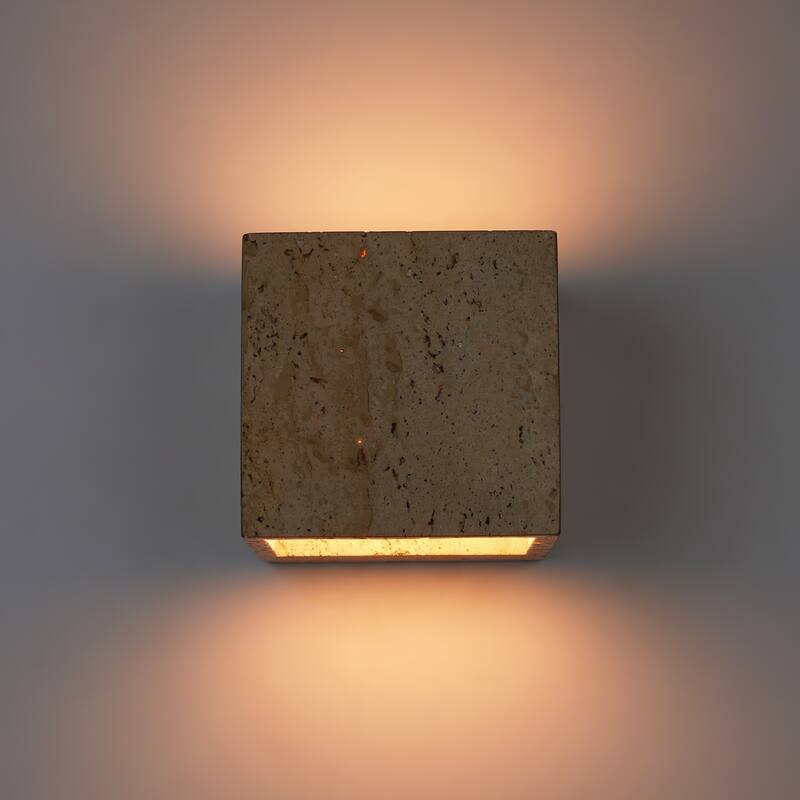 1-Light 5" Retro Yellow Square Cave Stone LED Flush Mount Wall Light for Staircase/Bedroom - 4.7 in. W x 4.7 in. H x 4.7 in. D