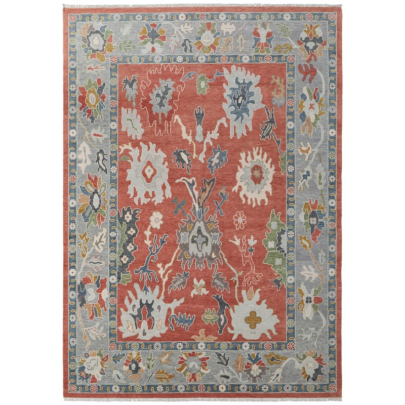 Grand Bazaar Larson Hand Knotted Floral & Botanical Transitional Area Rug - 12' x 15' - Red/Gray/Ivory
